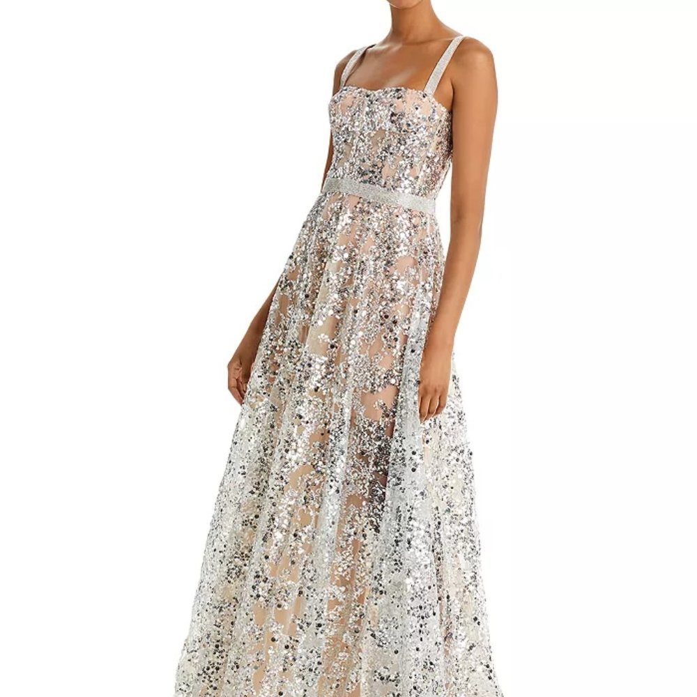 282. BRONX AND BANCO Midnight Metallic Sequin Gown US 4 Small